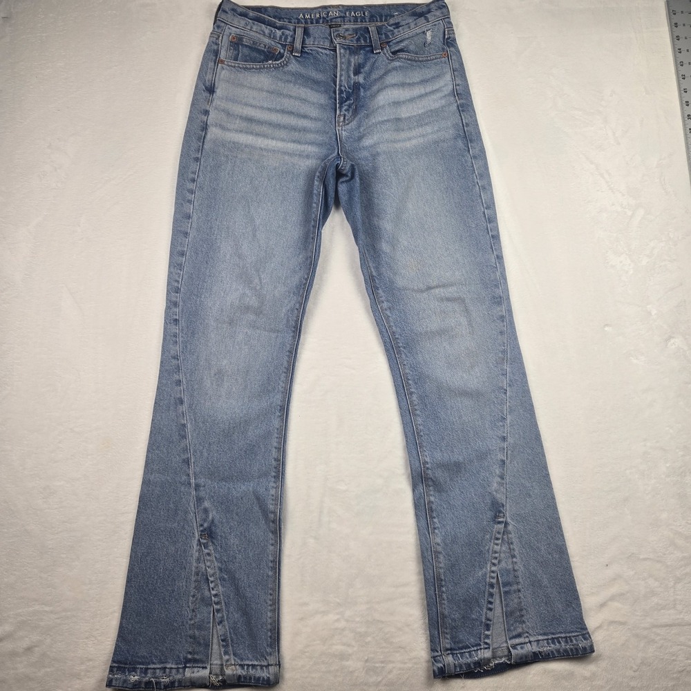 American Eagle Women's 6 90's Bootcut Stretch‎ Jeans Split Seam Legs Light Wash